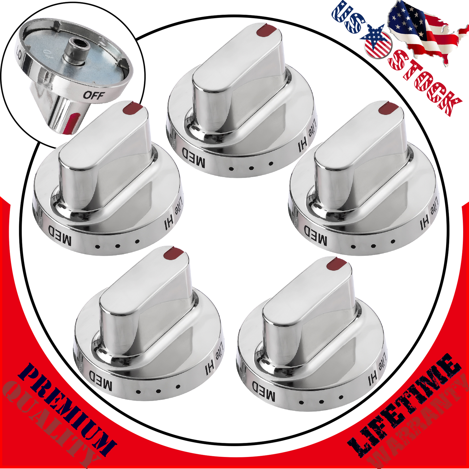 5PACK DG6400472A Gas Stove Replacement Knobs for Samsung Range Oven