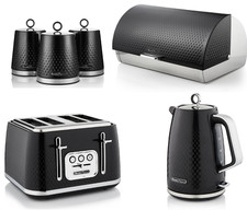 Swan Elegance Black Kettle Toaster Breadbin & Canisters Matching Kitchen Set