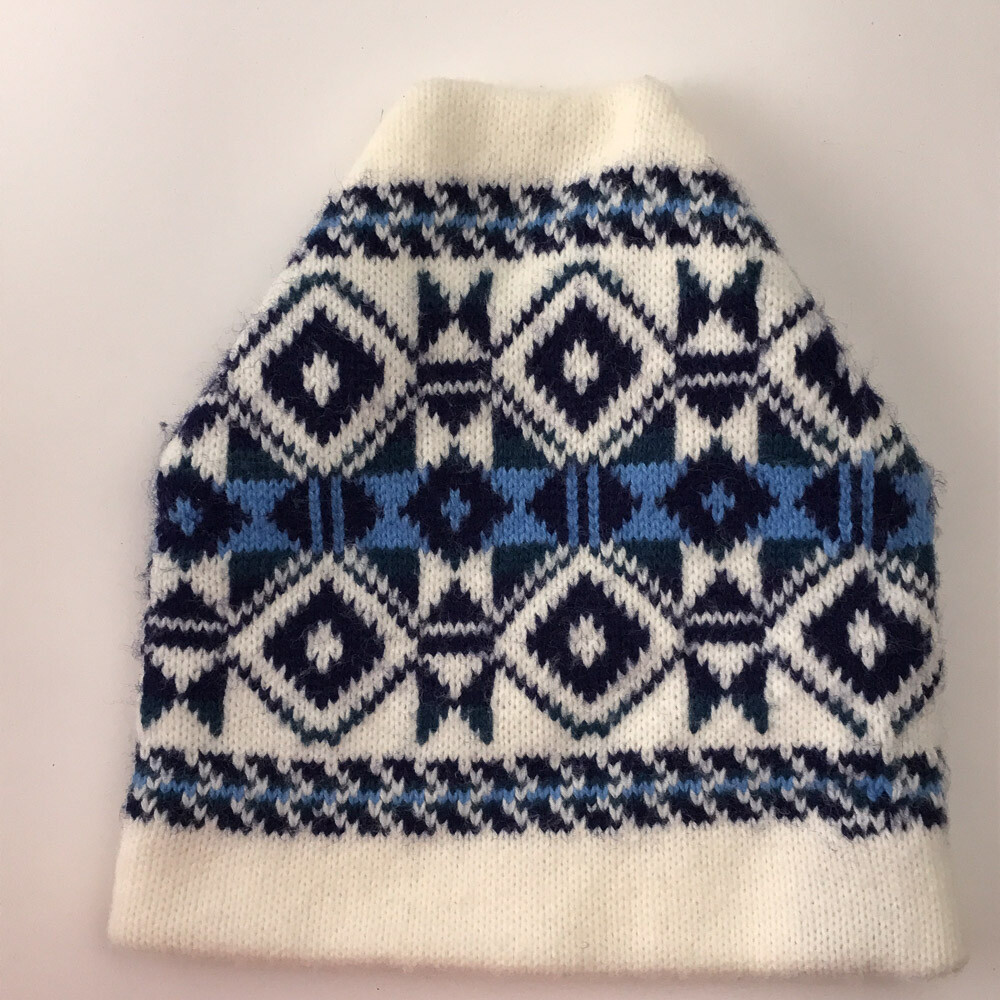 Retro Geometric Pattern Winter Ski Hat White Blue… - image 2