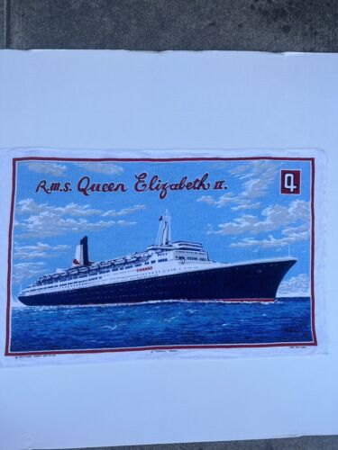 Serviette à thé en lin de croisière Queen Elizabeth 2 QE2 Cunard dîner excellent état - Photo 1 sur 9