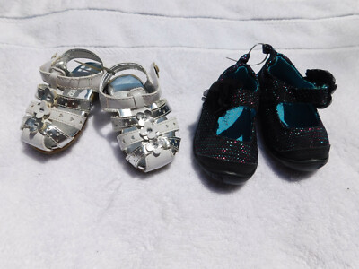 Lot Toddler sz 2 George Sparkle Mary Janes flower Unlisted White Silver Sandals