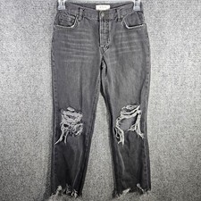 We The Free Distressed Free People Raw Hem Button Fly Jeans Size 25 Black