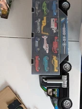 Hey! Play! Car Carrier Semi Truck Toy - 2-Sided Cargo Trailer Holds 24 Vehicles