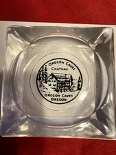 Ashtray vintage, clear glass with printing in black, 1960's, table/desk style