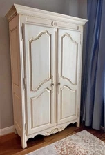 Ethan Allen Country French Wardrobe Armoire Cabinet Chest Dresser  white aged