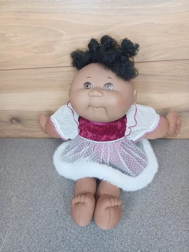 Cabbage Patch Baby Doll 1988 African American AA 13" TLC Burgundy & White Dress