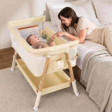 3 in 1 Baby Bassinet Bedside Sleeper Crib 5 Adjustable Heights Mesh Wheels