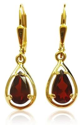 Ohrringe Gold 333 Granat Ohrhänger Hänger 8 Karat Gelbgold Granatohrringe - Bild 1 von 3