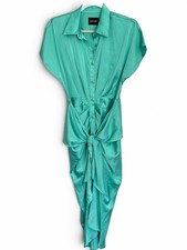 DO+BE Women's NWT Turquoise Satin Tie-Front Shirt Dress