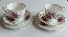 2 Mayfair Pottery Fine Bone China Tea Cup And Saucers Set - Pink And White Rose