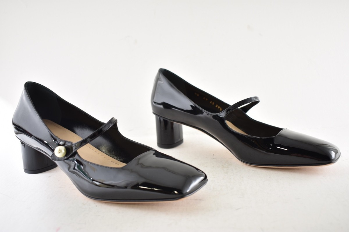 Christian Dior Jolie Black Patent Leather Maryjane Pearl Strap