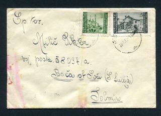 YUGOSLAVIA SLOVENIA LITORALE 1946 cover canc. KOSINA ERPELLE.COSINA st. to Tolm
