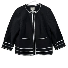 Victor Costa Jacket Womens 1X Wool Blend Open Front Embellished Trim Occasion