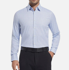 Duchamp Mens Slim Fit London Cotton Stretch Dress Shirt, Light Blue, 16.5 L