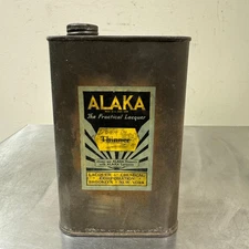 VTG c.1920s ALAKA Thinner Can w/ Contents BROOKLYN, NY Lacquer & Chemical Corp.