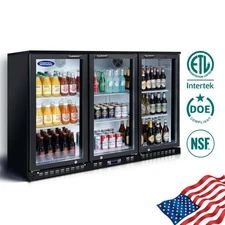 Commercial Back Bar Cooler 11.3 Cu Ft 3 Hinged Glass Doors Adjustable Shelves