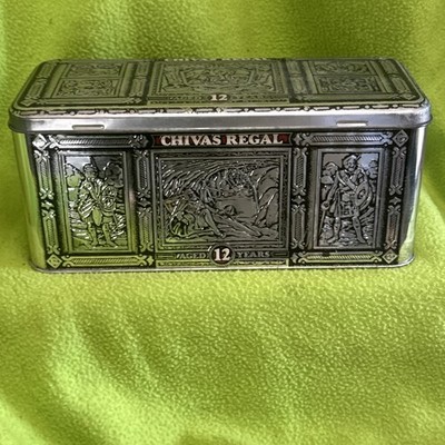 1980S Chivas Regal 12 Year-Old Promotional Rectangular Hinge Tin Box ￼