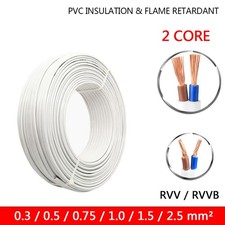 Image of 0.3-4mm² 2 Core Flexible PVC Insulated Sheath Electrical Cable Round Flat White
