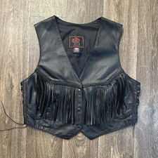Fashions By Rose Black Fringe Leather Vest Concho Closures Sz 3XL Vintage Biker