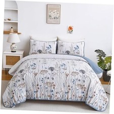 Quilt Size Floral Botanical Quilt Bedding Set 3 Pieces Soft Queen Blue