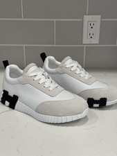 Tenis Hermès de cuero rebotantes blancos para hombre talla 9,5 EE. UU. 43 UE con bolsa para el polvo