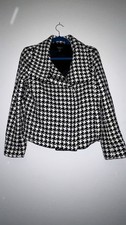 Talbots Women's Black/White Houndstooth Zip Front Lined Wool Blend Jacket 8