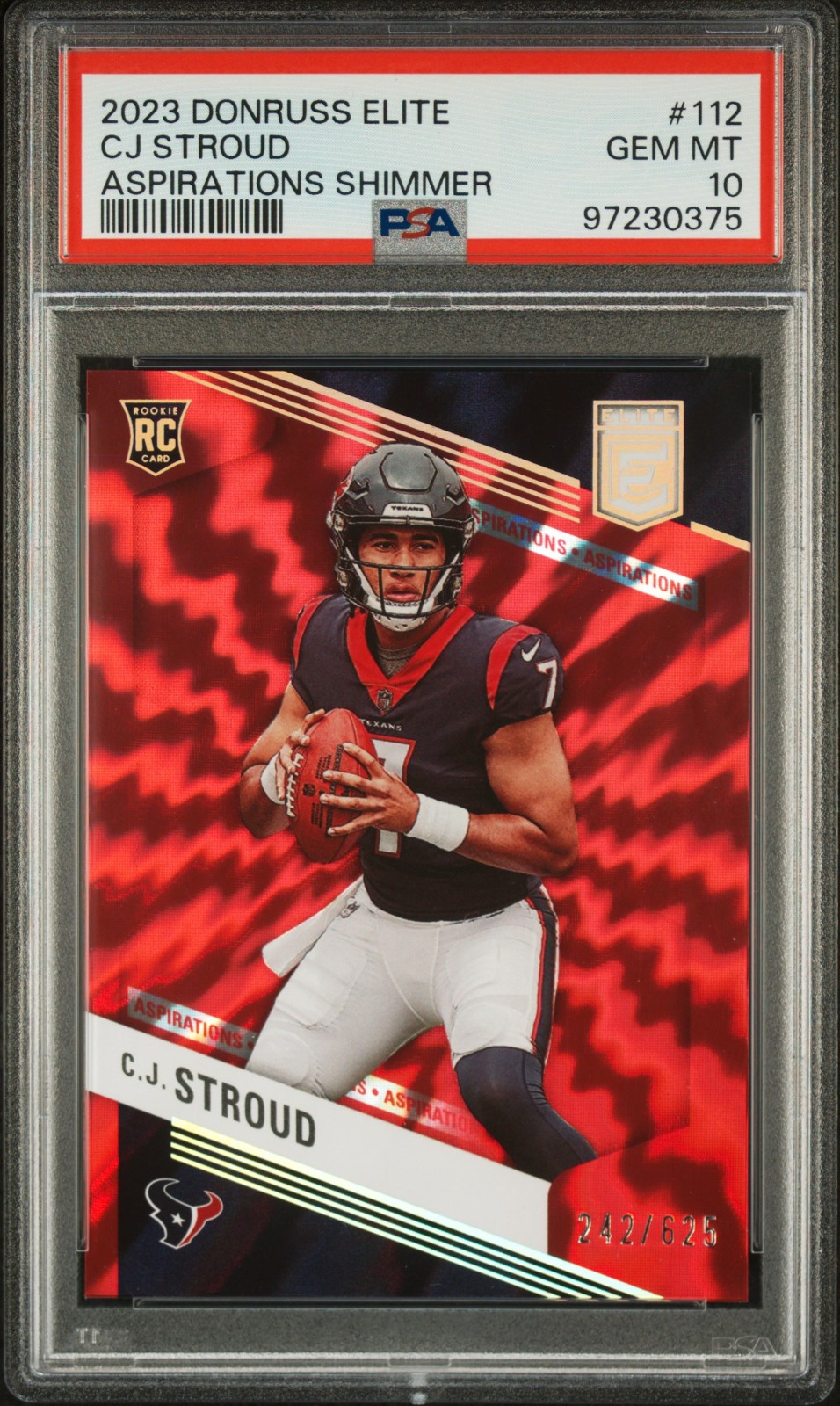 2023 Donruss Elite CJ Stroud Aspirations Shimmer /625 RC PSA 10 COLOR MATCH