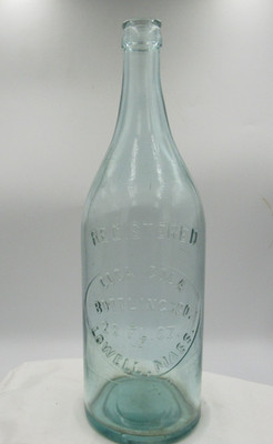 SL - 1910's Coca Cola Bottling Co Slugplat Lowell Mass 11  1/8'' AQUA Soda Bottle