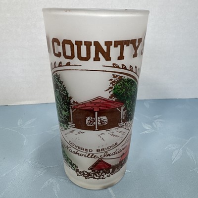 Scenic Brown County Nashville Indiana souvenir Cup Frosted Federal Glass