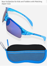 eyeSQUARE Boys Wrap Sunglasses Gray Tinted Lens 100% UV Black Frame Case