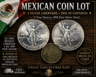 2x 1985 Mexico Libertad 1 oz .999 BU Silver Onza Coins 1942 10 Centavos BONUS