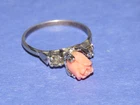 c.1890 VICTORIAN ANGEL SKIN CORAL ROSE RING MARKED SILVER SIZE 8.75 CARVED