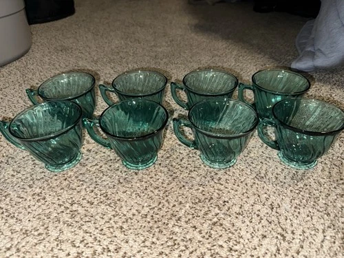 Vintage Jeanette Glass Ultramarine Swirl Cups
