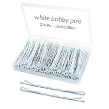 White Bobby Pins for Hair,  220 Count 2.2 Inch Wavy Style Hair Pins for Women, H