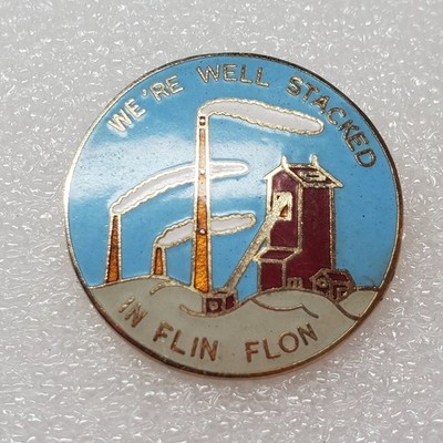 Flin Flon Pinback Button We're Well Stacked Round Post Clutch Mining Miner Town