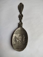 1 Zinnl&ouml;ffel mit Spruch gestempelt mit Krone ca. 20cm lang