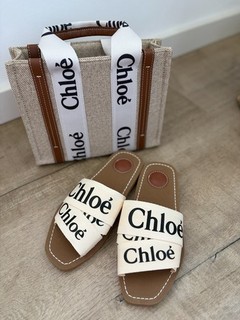 Chloé Shopper Tote Canvas/Leder Beige/Braun Logo Träger abnehmbar