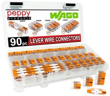 WAGO 221 Lever Nuts 90pc Compact Splicing Wire Connector Assortment with Case...