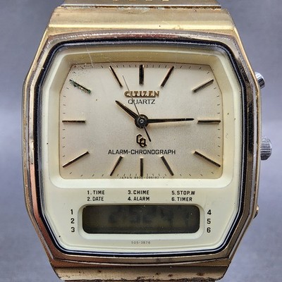 CITIZENメンズ腕時計、長期保管未使用美品！ 昭和レトロなオールゴールドが◎ Citizen Analog Digital Watch Men 33mm Champagne Dial Gold Tone