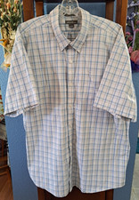 Eddie Bauer Shirt Mens XL Blue Gray Plaid Wrinkle Free Classic Fit Short Sleeve