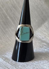 Vtg Native American Large Turquoise 2 Band Sterling Silver 925 Ring Size 6.75