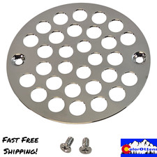 4" OD Polished Chrome Brass Shower Drain Cover Round Strainer 3-3/8" C To C