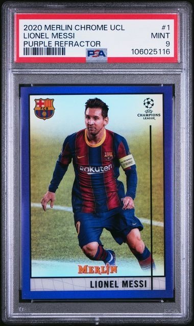 Lionel Messi 2020 Topps Merlin Chrome UCL Purple /299 PSA 9 #1 FC Barcelona