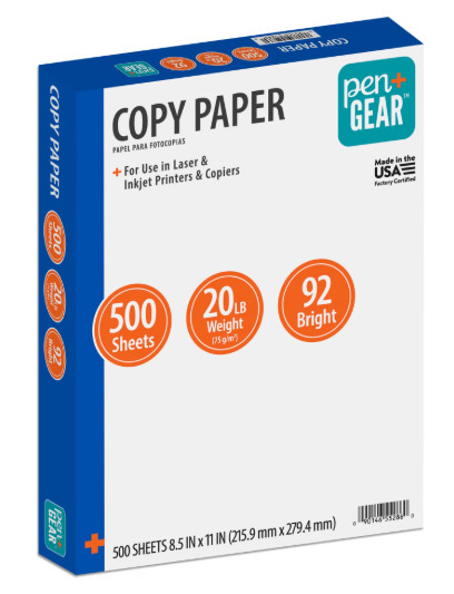 Pen + Gear Copy Paper, 8.5" x 11", 92 Bright, White, 20 lb., 1 Ream (500 Sheets)