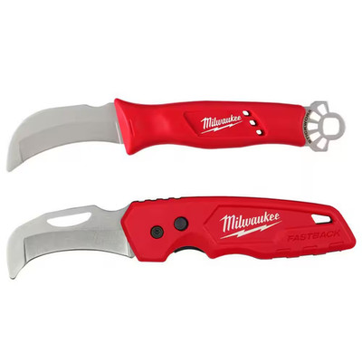 Linemans Blunt Tip Hawkbill Knife with STICKWORK 3- In-1 Ring and FASTBACK Stain