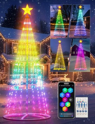 9ft Smart Lighted Christmas Cone Tree Outdoor, 16 Mil Color Changing, APP & R...