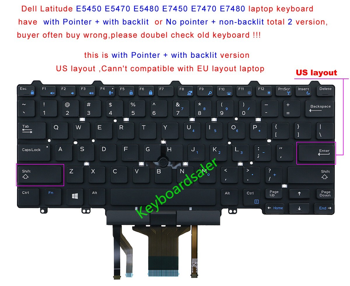 US Backlit Keyboard for Dell Latitude 5450 5470 5480 5490 7450