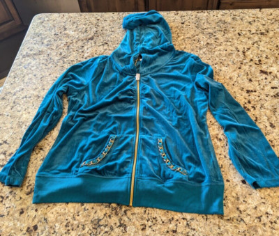 Monroe & Main Women's Chain Trim Velour Active Lounge Set Teal size XL
