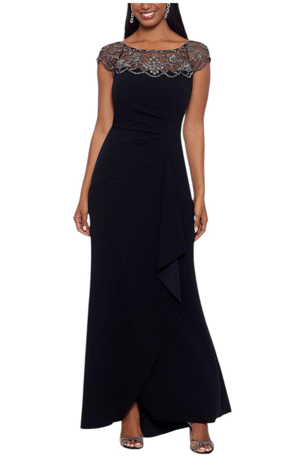 Xscape Women's Long Scuba Crepe with Bead Top Black