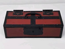Gothic Trinket Jewelery Box Red Black Metal & Wood *Push Locking Mechanism Works